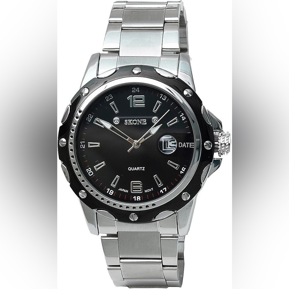 🌙 C1027 Skone Black and Silver Quartz Watch